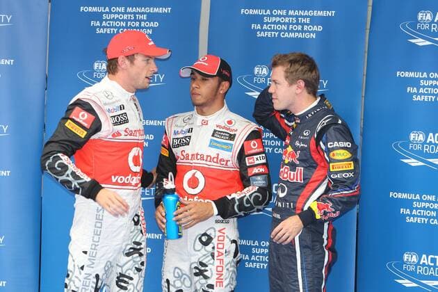 formula 1 GP, Korea in Yeongam 15.10.11, Lewis Hamilton, McLaren Mercedes, Pole vor Sebastian Vettel, Red Bull Racing, Jenson Button, McLaren Mercedes,