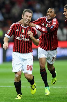 ANTONIO CASSANO (L) and Robinho (Milan) GOAL CELEBRATION Milano 15 10 2011 Stadio Giuseppe Meazza Serie A 2011 2012 AC Milan Vs US Palermo allexsabba