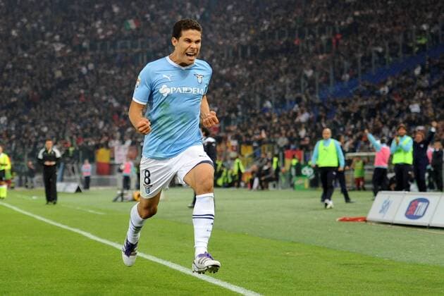 Esultanza di Anderon Hernanes (Lazio) dopo aver trasformato il rigore in gol Lazio Roma vs AS Roma Serie A AntoniettaxBaldassarre