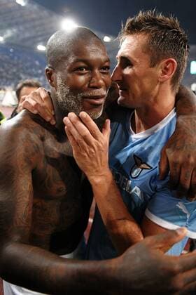 Esultanza Miroslav KLOSE e Djibril CISSE a fine partita Celebration Lazio Roma vs AS Roma Serie A andreaxstaccioli
