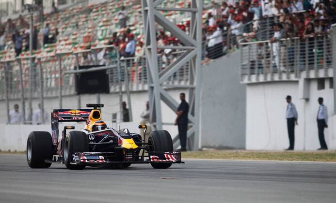 formula 1 GP, Circuit Opening in INDIA - Neel JANI from Switzerland driving a demo on the new race track in a Red Bull F1 car. 2011 FORMULA 1 AIRTEL GRAND PRIX OF INDIA, Buddh International Circuit - NEW DELHI 20.10.11