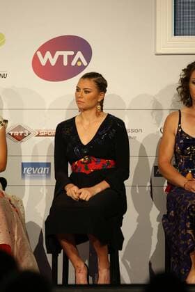 ISTANBUL, Turkey - The eight competitors at the TEB BNP Paribas WTA Tennis Damen Championships were split into their two round robin groups at the official draw ceremony Sunday night, with play set to begin at the 4.9-million-dollar year-end finale on Tuesday. 23.10.2011 pictured: Vera Zvonareva of Russia.  o0 Logo Verbandslogo