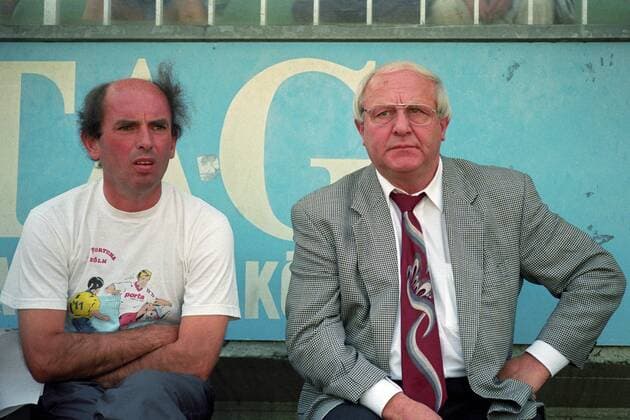 Trainer Hannes Linßen (li.) und Präsident Hans Jean Löring (beide Fortuna Köln)
