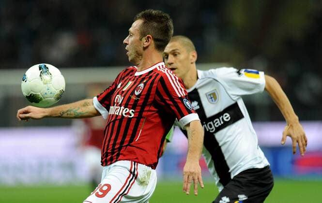 Antonio CASSANO (Milan), Stefano MORRONE (Parma) - Milano 26 10 2011 Stadio Giuseppe Meazza Serie A 2011 2012 Football AC Milan vs FC Parma allexsabba