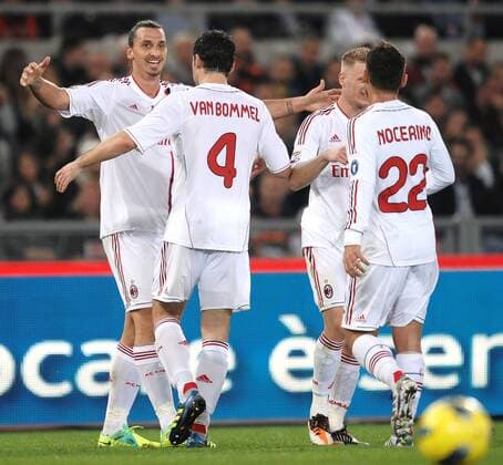 Zlatan IBRAHIMOVIC and Mark van Bommel Milan Goal celebration - Serie A 2011 2012 AS Roma vs AC Milan andreaxstaccioli