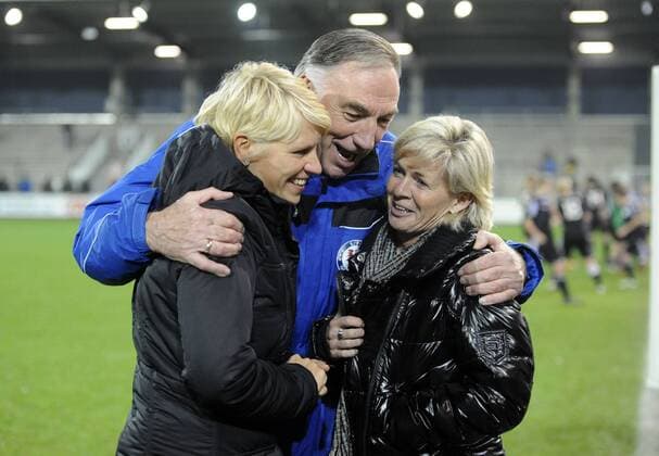 (L-R) Doris Fitschen, Bernd Schröder and Silvia Neid, 1.FFC Turbine Potsdam (P) - Glasgow City LFC (GL), Fußball, UEFA Women - Champions League, Saison 2011 2012, Potsdam, 02.11.2011,