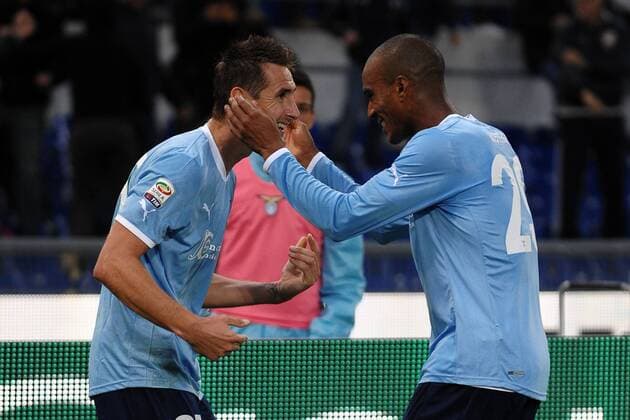 Miroslav KLOSE and Abdoullay KONKO goal celebration - Roma, 6 11 2011 - Stadio Olimpico - Serie A 2011 2012 - Lazio Roma vs FC Parma - andreaxstaccioli