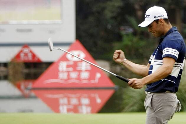 Martin Kaymer of Germany celebrates in the final round of the 2011 WGC-HSBC Champions golf tournament at the Sheshan International Golf Club in Shanghai  20111106_95412