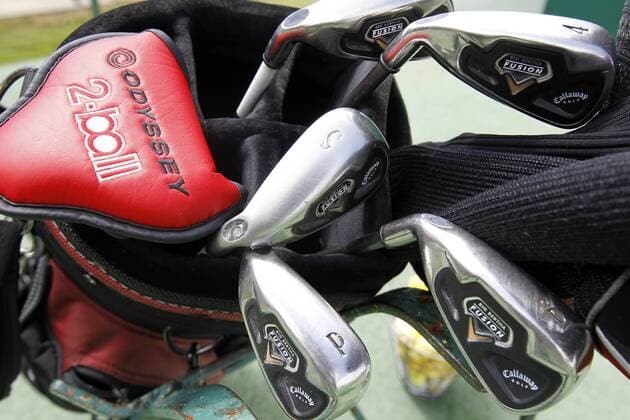 15.07.2011, Monaco - 100jähriges Jubiläum des Monte Carlo Golf Club - Odyssey Golftasche mit Callaway Big Bertha Fusion Schlägern -  o0 100 Jahre Symbol Objekte Tasche Sporttasche Golftasche Golfschläger Detail