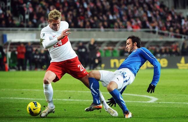 11.11.2011 WROCLAW INTERNATIONAL FOOTBALL FRIENDLY GAME POLAND - ITALY: DAMIEN PERQUIS (POLSKA) GIAMPAOLO PAZZINI -  20111111NB002