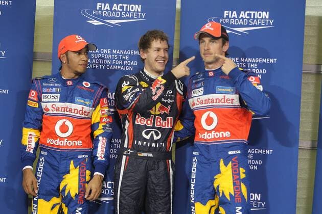 formula 1 GP, Abu Dhabi Yas Marina Circuit 12.11.11, Sebastian Vettel, Red Bull Racing, vor Lewis Hamilton, und Jenson Button, McLaren Mercedes, Pole,