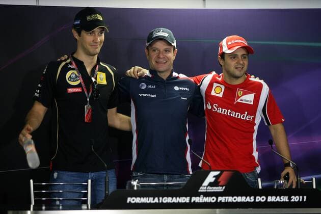 24.11.2011- Press conference, Bruno Senna (BRA), Lotus Renault GP R31, Rubens Barrichello (BRA), Williams FW33 and Felipe Massa (BRA), Scuderia Ferrari, F-150 Italia Brazilian Grand Prix, Sao Paulo 24-27 November 2011 