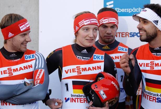 RODELN - FIL WC Igls INNSBRUCK,AUSTRIA,27.NOV.11 - DIVERS, RODELN - FIL Weltcup Igls, Kunstbahn. Bild zeigt Andi Langenhan, Tatjana Hüfner, Tobias Wendl und Tobias Arlt (GER). 