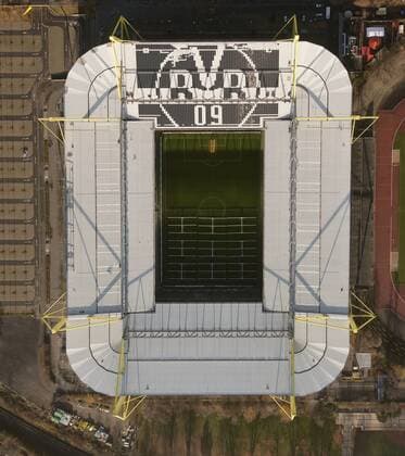 Luftbild, Westfalenstadion, Borussia Dortmund Signal Iduna Arena, BVB-Stadion, Solarenergie, Solarpanel, Dach, Stadion,Stadiondach, Tribuenendach, Dortmund, Ruhrgebiet, Nordrhein-Westfalen, Deutschland, Europa !ACHTUNGxMINDESTHONORARx60xEURO!