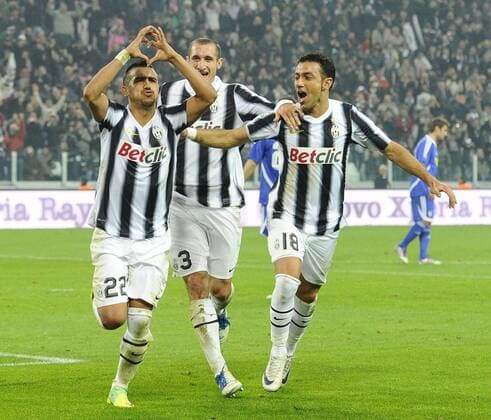 Turin, 04.12.2011 - Serie A 2011 2012 - Juventus Turin vs AC Cesena - Arturo Vidal - Giorgio Chiellini - Fabio Quagliarella 
