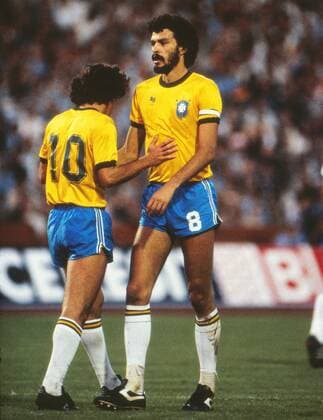 World Cup West Germany v Brazil 19 05 1981, Socrates - Brazil with team mate Zico (10) 
