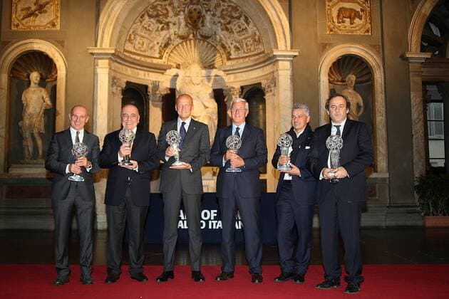 ARRIGO SACCHI, ADRIANO GALLIANI, PIERLUIGI COLLINA, MARCELLO LIPPI, ROBERTO BAGGIO, FIFA Präsident Michel Platini,
