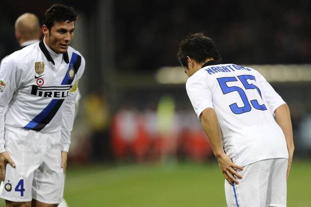 Genova 13 12 2011 - campionato di calcio serie A, CFC Genoa 1893 (FC) - Inter Mailand; Javier Zanetti und Yuto Nagatomo 