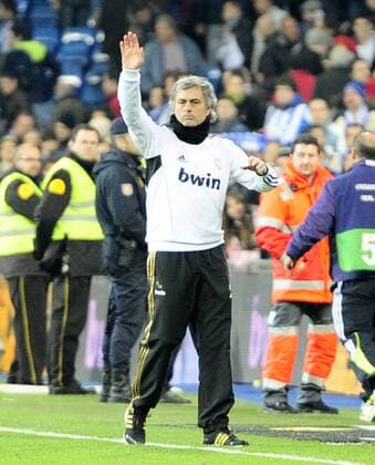 Real Madrid - Ponferradina - Round of Last 32 - Copa del Rey Estadio Santiago Bernabeu - Madrid - Spain 20 12 2011 Jose Mourinho greeting the fans 