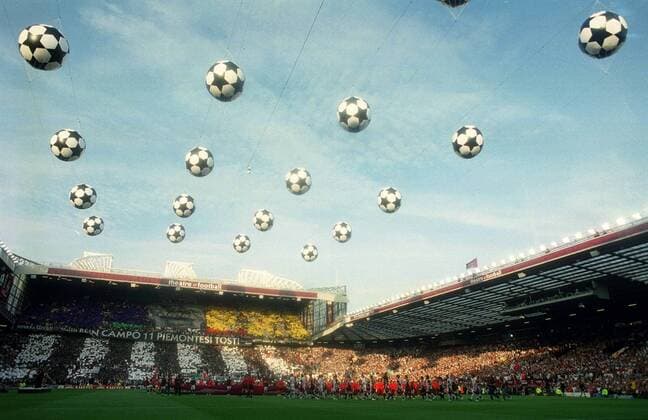 Old Trafford, Venue of the final as the the Two Teams come out. Champions League Final, Old Trafford, Manchester, 28 05 2003. 