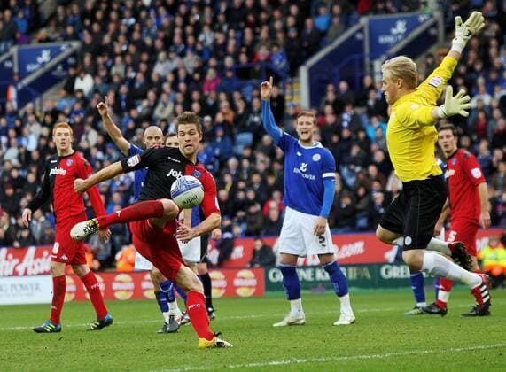 Football nPower Championship Leicester City vs Portsmouth at The King Power Stadium Leicester City s Goalkeeper Kasper Schmeichel saves a shot from Portsmouth s Marko Futacs 31 12 2011 