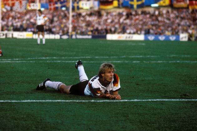 Fußball, EM Finale 1992 in Göteborg, Dänemark - Deutschland 2:0 Jürgen Klinsmann (Deutschland) enttäuscht