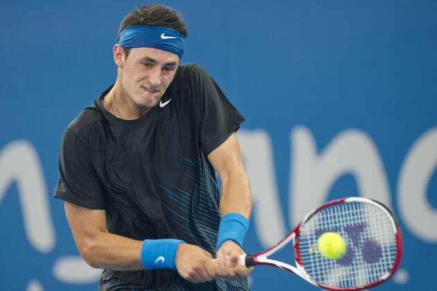 06.01.2012 Brisbane, Australia Action from the Mens Main Draw semifinal match of Bernard Tomic (AUS) at the Queensland Tennis Centre. xCHRISxTIPPELTx  ActionPlus20138415