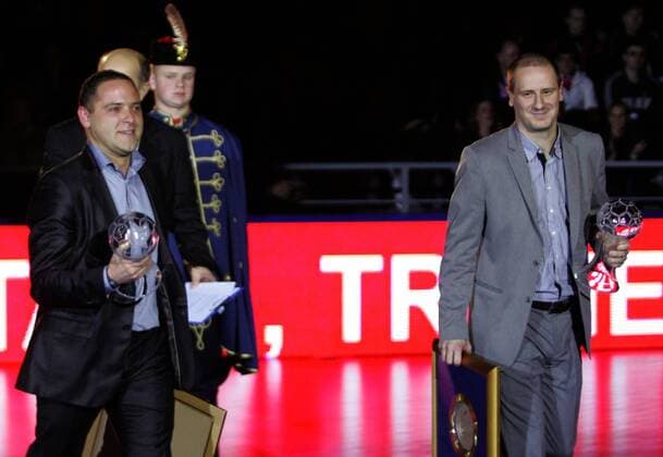 07.01.2011 Osijek(Croatia) The best handball referees of Croatia for 2011 year Matija Gubica (L) with Boris Milosevic (r) : 