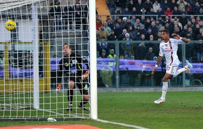 Kevin Prince BOATENG (Milan) goal celebration Bergamo 08 01 2012 Stadio Atleti Azzurri d Italia Serie A 2011 2012 Football Calcio, Atalanta Bergamo vs AC Mailand. allexsabba