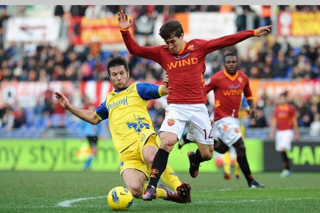 Bojan Krkic (Roma) - Bostjan Cesar (Chievo) Roma, 08 01 2012 Stadio Olimpico Football Calcio 2011 2012 AS Roma vs AC Chievo Verona. Campionato di calcio serie A - AntoniettaxBaldassarre