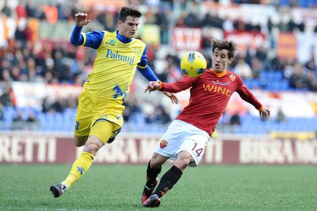 Bojan Krkic (Roma) - Marco Andreolli (Chievo) Roma, 08 01 2012 Stadio Olimpico Football Calcio 2011 2012 AS Roma vs AC Chievo Verona. Campionato di calcio serie A - AntoniettaxBaldassarre