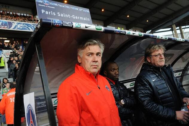 Football : Locmine PSG - 32eme finales Coupe de France - 08.01.2012 Carlo Ancelotti et Claude Makelele (PSG) Football : Locmine PSG - 32eme finales Coupe de France - 08.01.2012 N.LeGouic FEP Panoramic 