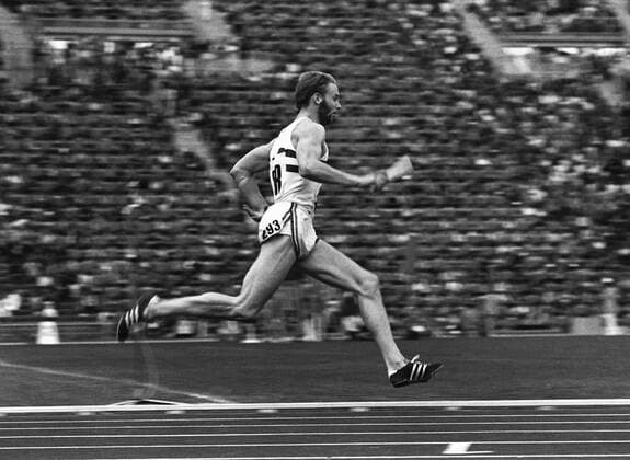 Athletics : Munich Olympics 1972. David Jenkins (GBR) Mens 4 X 400m Relay Final. Silver medalwinners 10 09 1972. 