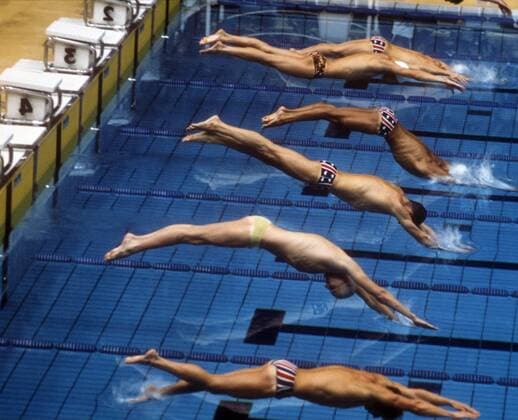 Start 100m Freistil mit Mark Spitz (USA)