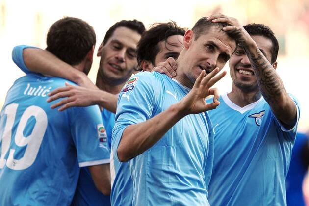 Miroslav Klose goal celebration Roma 15 01 2012 Stadio Olimpico Football Calcio 2011 2012 Serie A - Lazio Rom vs. Atalanta Bergamo - andreaxstaccioli