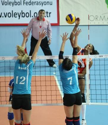 Women champions league group A volleyball match between Eczacibasi Vitra (orange) and SC Schweriner ( blue) at Burhan Felek Hall in Istanbul. 17.01.2012 Scored: Eczacibasi Vitra 3 - SC Schweriner 2 1. set 29-31 2. set 25-20 3. set 25 21 4. set 22-25 5. set 15-12 Pictured: Mirka Francia (13) of Eczacibasi Vitra. 