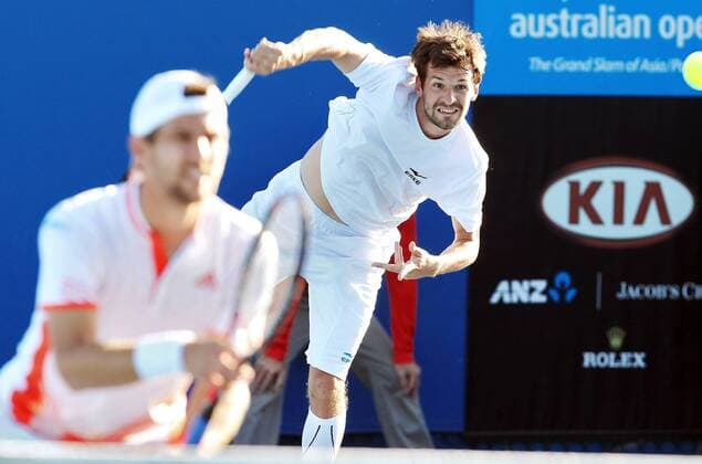 TENNIS - ATP, Australian Open 2012 MELBOURNE,AUSTRALIEN,19.JAN.12 - TENNIS - ATP Tennis Herren World Tour, Grand Slam, Australian Open, Doppel. Bild zeigt Philipp Petzschner (GER hinten) und Jürgen Melzer (AUT). 