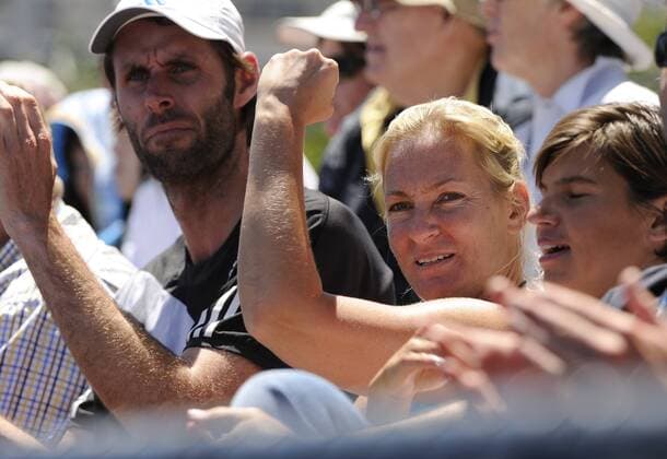 Tennis Australian Open Melbourne, Australien Barbara Rittner deutscher Fedcupcapitän ,jubelt mit den deutschen Damen