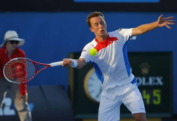 Australian Open 2012, Melbourne Park,ITF Grand Slam Tennis Tournament,Philipp Kohlschreiber (GER) Aktion,Einzelbild,Halbkoerper,Querformat,