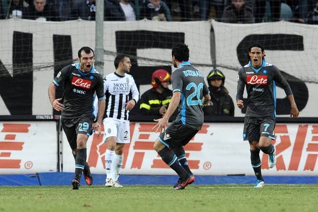 Goran Pandev, Blerim Dzemaili, Edinson Cavani Napoli - Siena, 22 01 2012 - Serie A 2011 2012 - AC Siena vs SSC Napoli - andreaxstaccioli