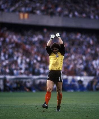 Fußball, EM Finale 1984 in Paris, Frankreich - Spanien EM Finale 1984 in Paris - Frankreich - Spanien 2:0 - Torjubel Torwart Joel Bats (FRA)
