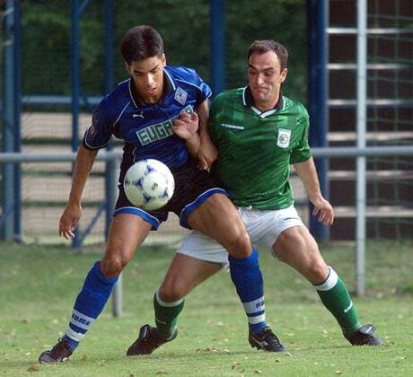 Großaspach , SV Waldhof Mannheim - FC Sachsen Leipzig von links : David Wagner ( Mannheim ) Matthias Wentzel ( Leipzig )