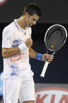 25.01.2012 Melbourne, Australia. Australian Open Tennis from Melbourne Park. Novak Djokovic (SRB) pumps his fist after returning a shot in his match on the tenth day of the Australian Open Tennis Championships. xEstherxLimx  ActionPlus11238552