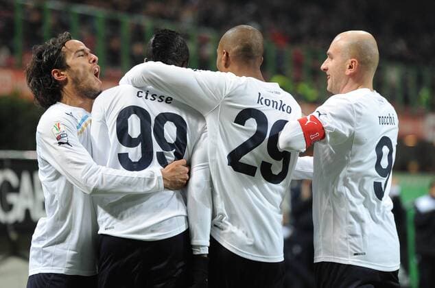 Jubel Djibril Cisse (Lazio) 0-1, Tommaso Rocchi, Abdoulay Konko - 26 1 2012 - Coppa Italia 2011 2012 Football AC Milan vs Lazio Rom allexsabba