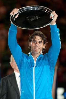 Melbourne, Victoria, Australia - Rafael Nadal (ESP) accepts the runner s up trophy at the men s finals match on day 14 of the 2012 Australian Open at Melbourne Park, Australia. Tennis 2012 - Australian Open - Men s Final - ZUMAx35