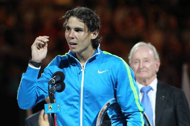 Rafael Nadal, ESP, during his speech after the men s final of 2012 Tennis Australian Open in Melbourne, 29 01 2012 -