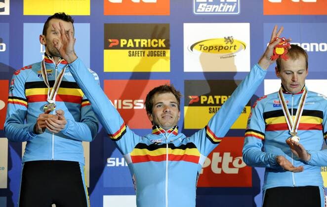 KOKSIJDE , 29 01 2012 UCI CYCLO CROSS WORLD CHAMPIONSHIPS KOKSIJDE 2012 ROB PEETERS Weltmeister 2012 NIELS ALBERT KEVIN PAUWELS - 