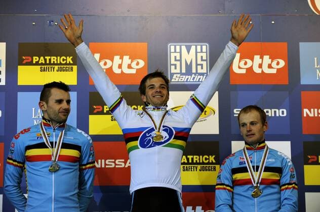 KOKSIJDE , 29 01 2012 UCI CYCLO CROSS WORLD CHAMPIONSHIPS KOKSIJDE 2012 ROB PEETERS Weltmeister 2012 NIELS ALBERT KEVIN PAUWELS - 