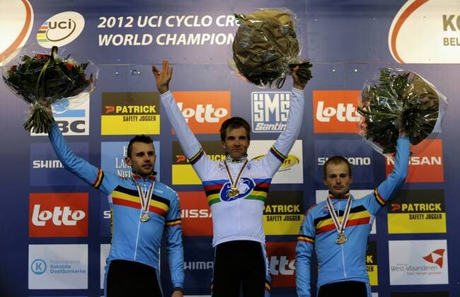 KOKSIJDE , 29 01 2012 UCI CYCLO CROSS WORLD CHAMPIONSHIPS KOKSIJDE 2012 ROB PEETERS Weltmeister 2012 NIELS ALBERT KEVIN PAUWELS - 