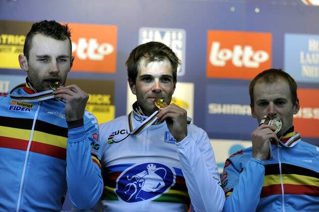 KOKSIJDE , 29 01 2012 UCI CYCLO CROSS WORLD CHAMPIONSHIPS KOKSIJDE 2012 ROB PEETERS Weltmeister 2012 NIELS ALBERT KEVIN PAUWELS - 